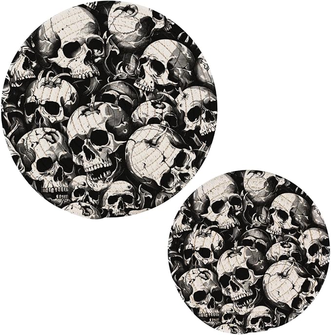 Gorgeous Kitchen Set of 2 Potholders Trivets, Human Skeleton Skulls Heads Halloween Woven Hot Pot Coasters Placemats for Cooking Baking Hot Dish Pan Pot Bowl Teapot(7&9 Inches Diameter) - skull coaster