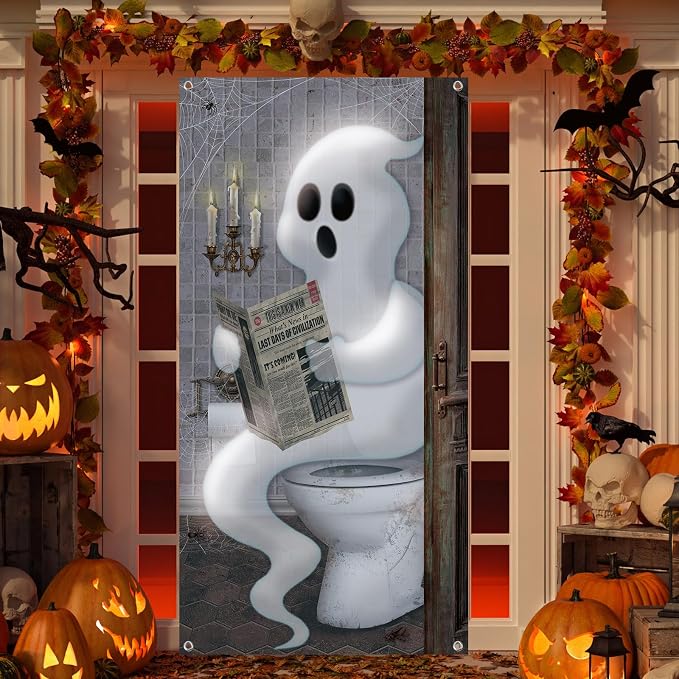 Panelee Halloween Ghost Door Cover Decorations, 71 x 35 Inch - skull toilet paper