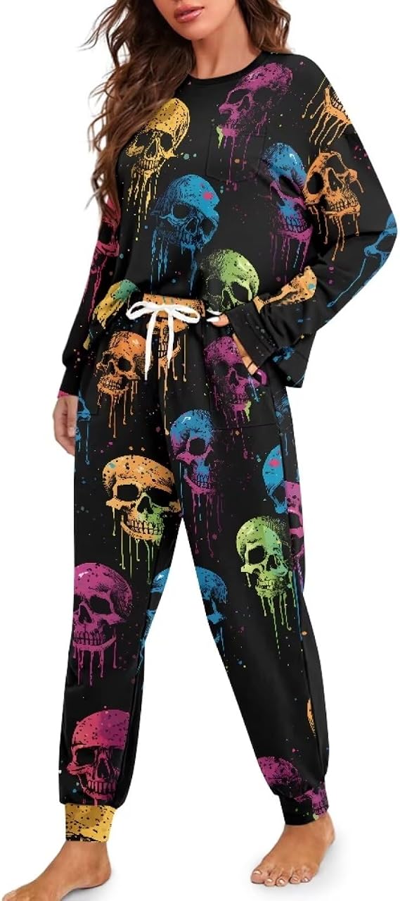 Drawstring Pajamas for Women Set 2 Piece Long Sleeve Pajama Sets Comfy Loungewear Pjs Trendy Cozy Sleepwear