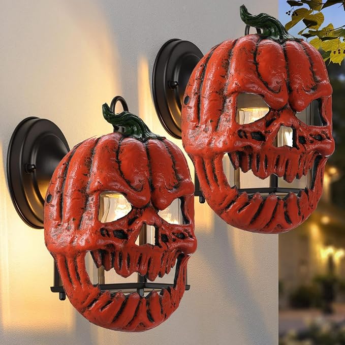 2 Pack Halloween Porch Light Covers, Halloween Decorations Outdoor Skeleton Porch Light Covers, Halloween Pumpkins Ornament for Porch, Garage, Front Door, Outdoor, Ceiling Lamp - skull lamp