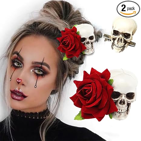 Halloween Skull Hair Clips Gothic Rose Hair Clips Ghost Skull Crocodile Duckbill Hair Claws White for Cosplay Costume Party - skull headband