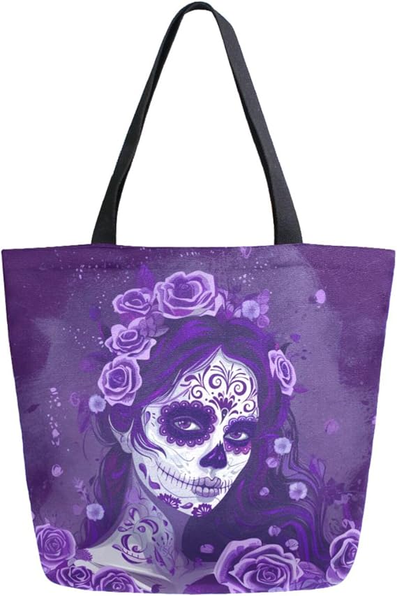 Chic Funny Cute Pattern Big Handle Extra Large Shoulder Tote Bag for Beach Travel Weekender Gym Grocery Shopping - sugar skull handbags for sale