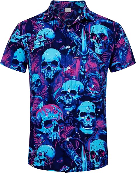 Goodstoworld Men's Novelty Hawaiian Button Down Shirts - skull tshirt