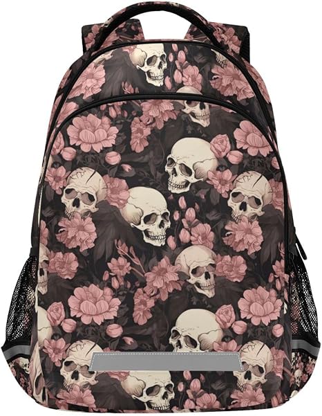 ALAZA Skeleton Skull Pink Flowers Backpacks Travel Laptop Daypack School Book Bag for Men Women Teens Kids03 - skull backpack