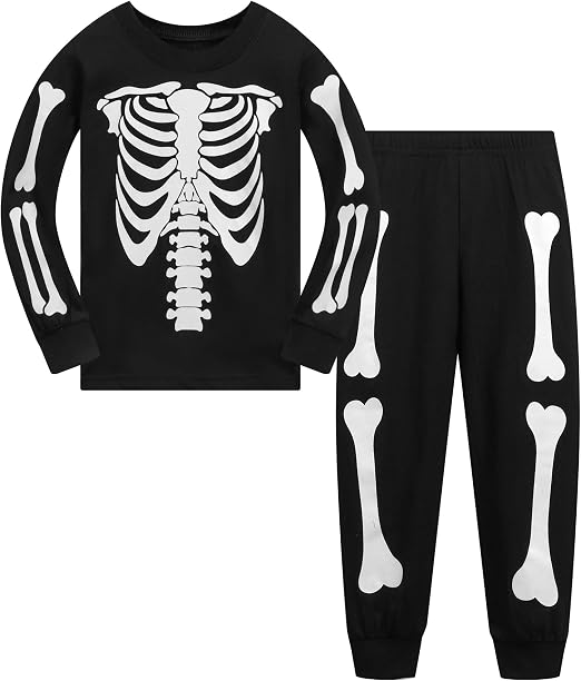 Popshion Boys Pajamas 100% Cotton Planet Pjs Toddler 2 Piece Sleepwear Kids Clothes Set Size 3t -10t - skull pajamas