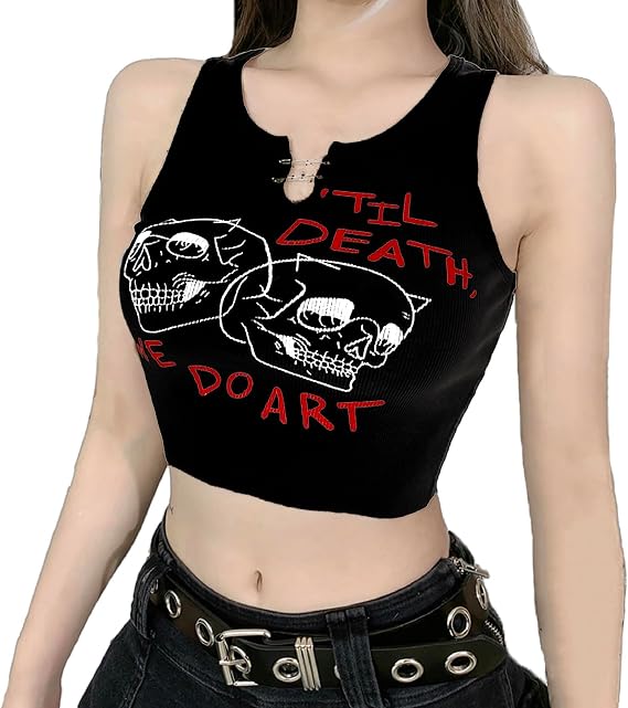 Goth Shirt Alternative Clothing Women y2k Tops for Women Punk mall Goth Bodycon Goth Emo Tops - skull tank tops