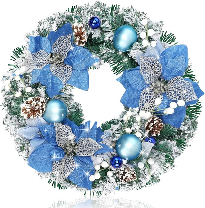 Knitgrip Blue Flower Pre-Lit Christmas Wreaths for Front Door - skull wreath