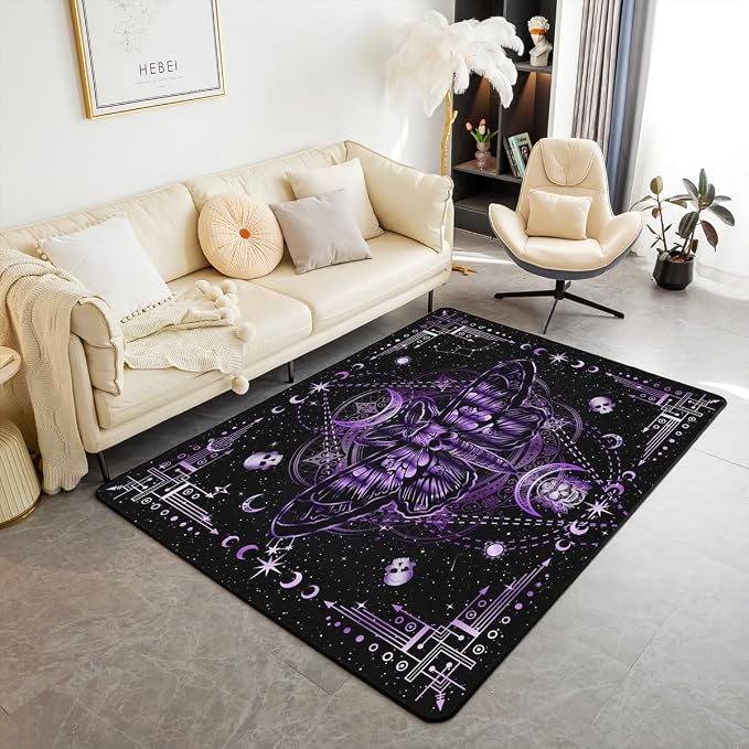 Feelyou Death Moth Area Rug 3x5 Living Room Rugs for Bedroom - skull carpet