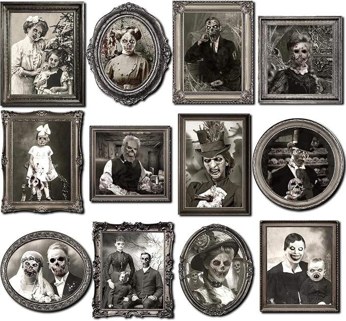 12 PCS Halloween Decoration,3D Changing Face Gothic Poster Spooky Picture - skull wall art