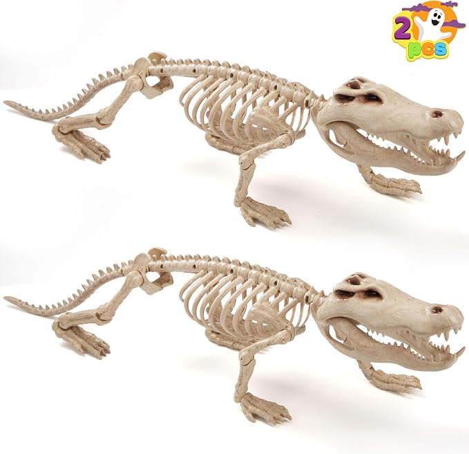 JOYIN 28" Skeleton Crocodiles Halloween Decorations with Posable Joints, Plastic Full Body Skeleton for Party Spooky Animal Courtyard Decor, Outdoor Indoor Decor, Yard Patio Lawn Garden Props (2 PCS) - skeleton