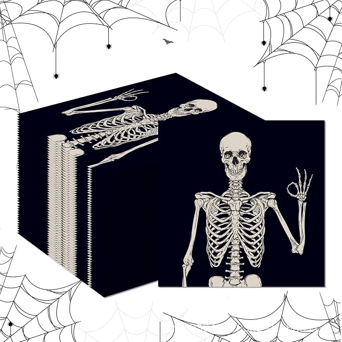 20 Pieces Skull Paper Guest Napkins disposable Halloween Skeleton Bathroom Napkins Smile Skull Guest Hand Towel Napkin for Horror Theme Party Supplies