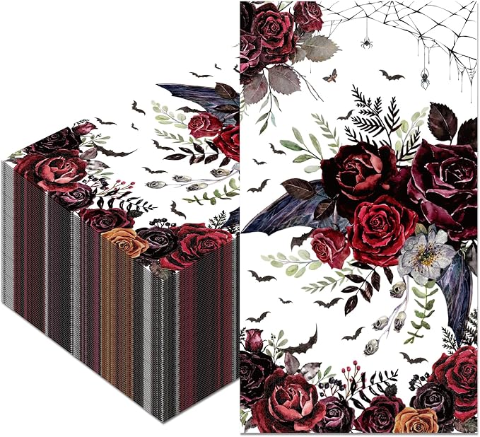 20 Pieces Roses Bat Napkins disposable Halloween Roses Bat Bathroom Napkins Hand Towel Napkin for Horror Theme Party Supplies - skull toilet paper