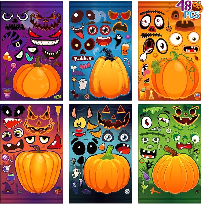 LINAYE 48 Sheets Halloween Make Your Own Pumpkin Face Stickers - skull sticker