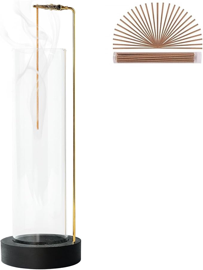 Incense Holder for Sticks, Anti-Ash Flying Incense Burner with 30 Incense Sticks, Detachable Glass Ash Catcher - skull incense burner