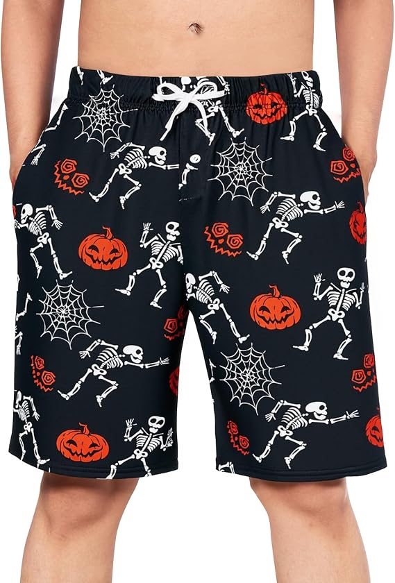 Vogseek Men's Halloween Pajama Shorts Men Pj Bottoms with Drawstring - skull pajamas