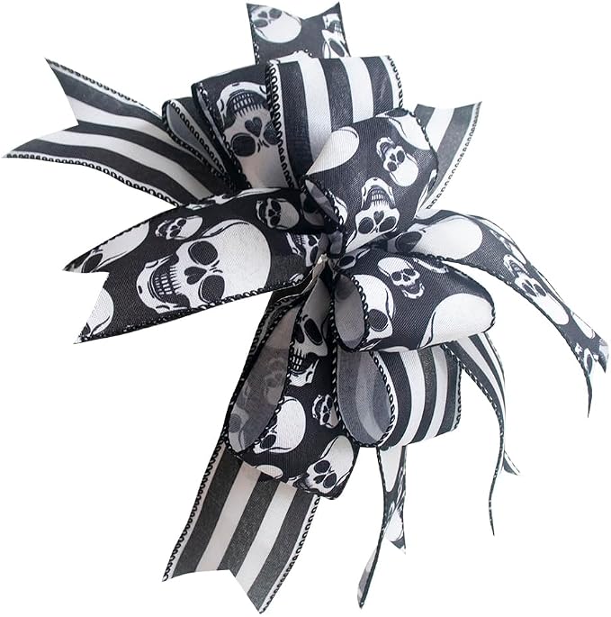 Halloween Burlap Black Bow for Wreath, Indoor/Outdoor Decoration, 14" x 11" - skull wreath