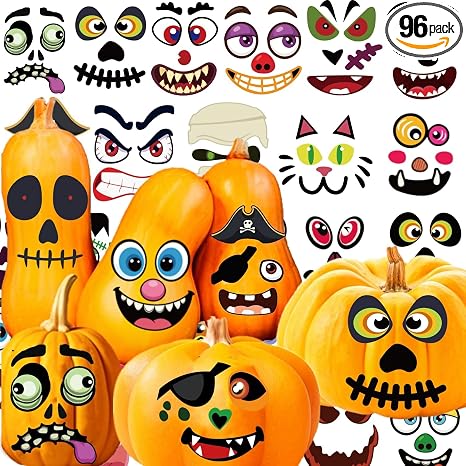 96Pack Halloween Pumpkin Decorating Stickers, Pumpkin Painting Kit Decor - skull painting