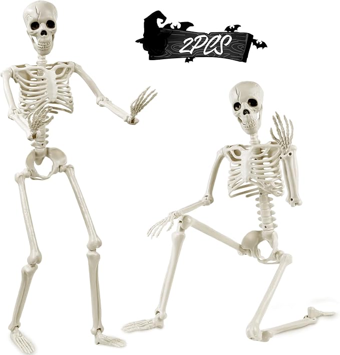 YUJUN 2PCS 36'' Halloween Full Body Posable Skeletons Outdoor Decoration - skeleton