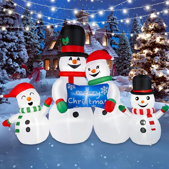 8FT Long Christmas Inflatables Snowman Outdoor Decorations, Christmas Blow Up Snowman Family Inflatable Christmas Decorations Built-in LEDs for Xmas Holiday Party Outdoor Garden Yard Decor - skull inflatable