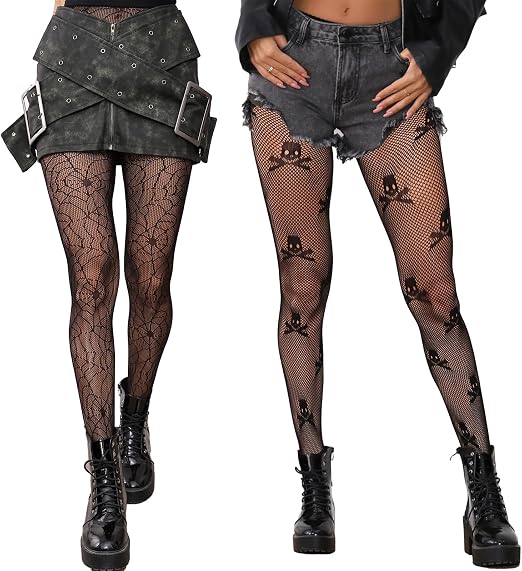 Halloween Spiderweb & Skull Fishnet Tights for Women - sugar skull dress