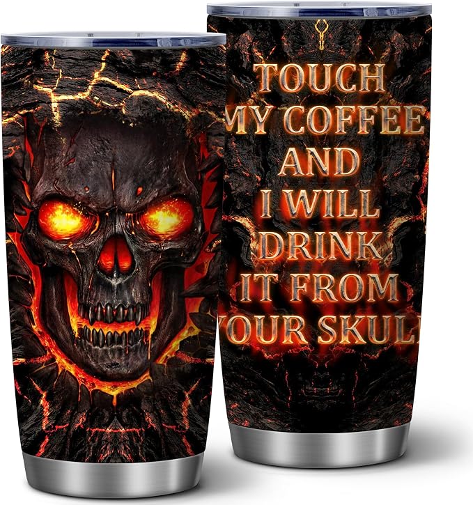 Funny Skull Halloween Tumbler, 20oz Fiery Coffee Cup for Men - skull bottle