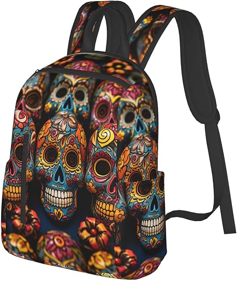 Backpack for Men Women Laptop Backpack Colour Candy Daypack Laptop Bag for Travel, Colorful Sugar Skulls, One Size - skull backpack