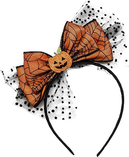 Halloween Pumpkin Headband for Women Girls - Spider Web Bow Hair Band Accessories 1PCS - skull headband