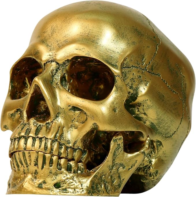 Resin Gold Skull Model - Life Size High Fidelity Sculpture for Halloween Decor Statues, Home Decoration & Artistic Display - skull figurine