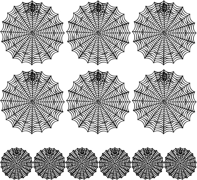 12Pcs Halloween Spider Web Placemats, 15" Heat Insulation Black Table Mats - skull coaster