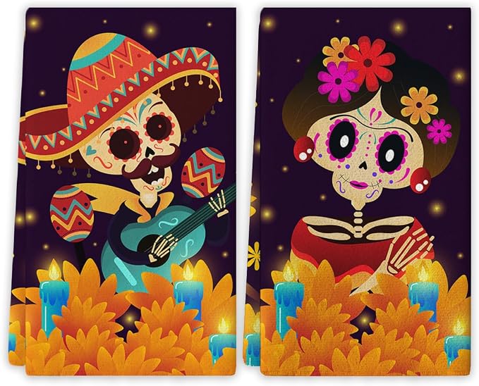 Day of the Dead Kitchen Towels 18×18 Inch Dia de los Muertos Party Decor - skull toilet paper