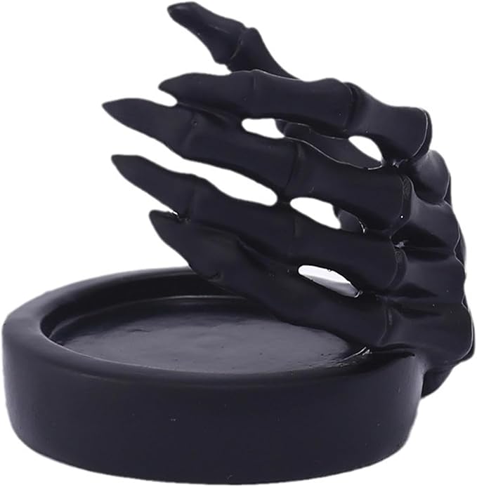 Skeleton Hand Candlestick Holder Halloween Candle Holders Skeleton Tealight Holders Desktop Candle Holder for Halloween Table Party Supply - Black - skull candle