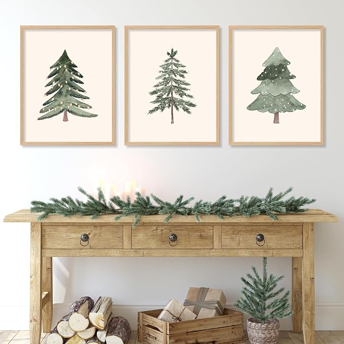 JarThenaAMCS 3Pcs Christmas Tree Wall Art Prints Watercolor Xmas Tree Art Poster Winter Forest Wall Decor for Gallery Living Room Bedroom (UNFRAMED 11 x 14in) - skull wall art