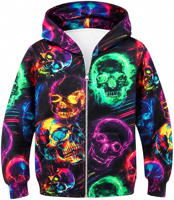 TUONROAD Boys Hoodies Sweatshirt Cool Pullover with Pockets Size 6-14 Years - skull hoodie