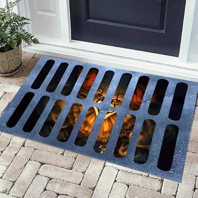 Halloween 3D Illusion Clown Doormat, Funny Indoor/Outdoor Doormat for Home Decor，Horror Movie Clown Halloween Area Carpet Decoration (19.7 inx31.5 in) (Blue) - skull floor mat