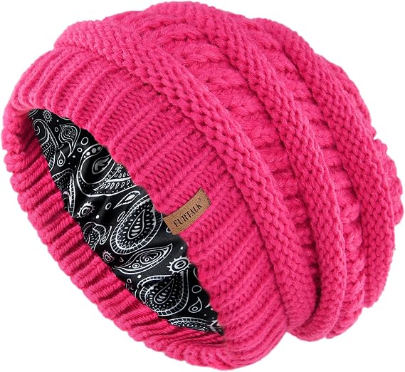 FURTALK Winter Beanie Hat for Women Satin Lined Cable Knit Chunky Slouchy Beanies Skull Warm Cap - skull jacket
