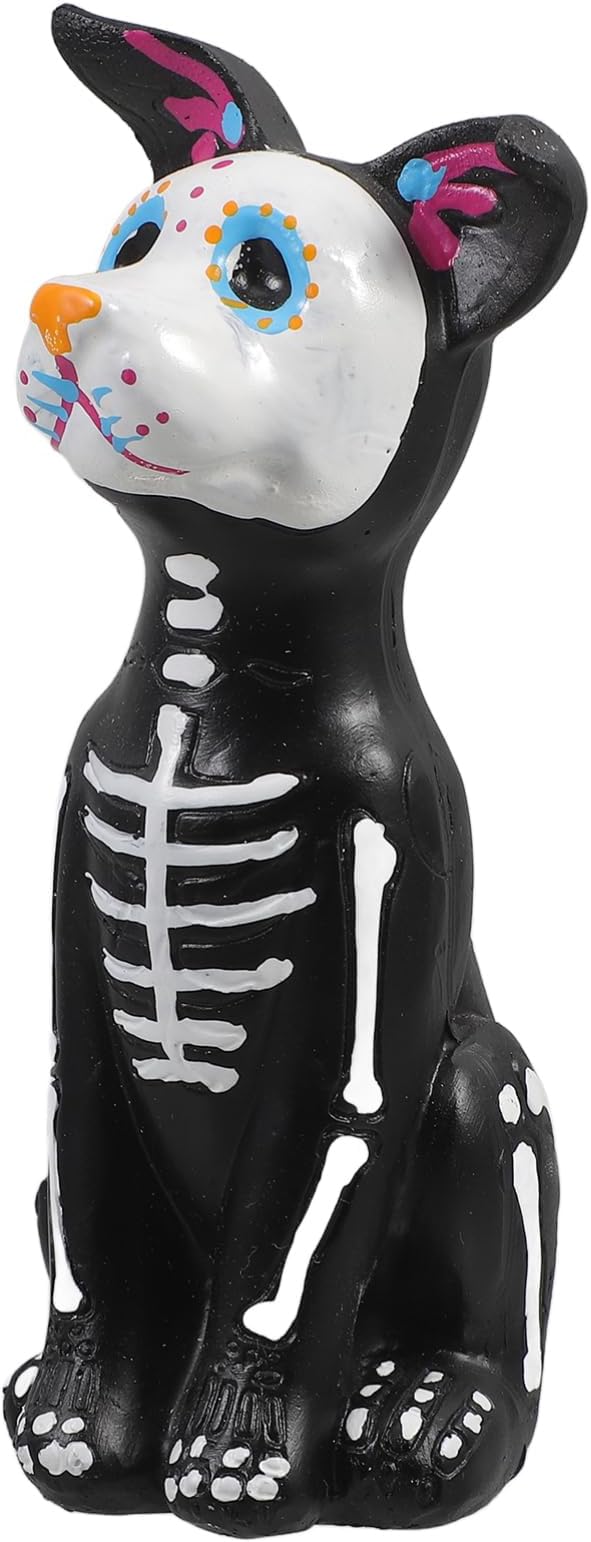 TOYANDONA Day of The Dead Dog and Cat Figurine, Halloween Statue Sugar Skulls Animal Statue Resin Crafts Skeleton Sculpture for Halloween Home Desk Decorations (Day of The Dead Dog) - skull ashtray