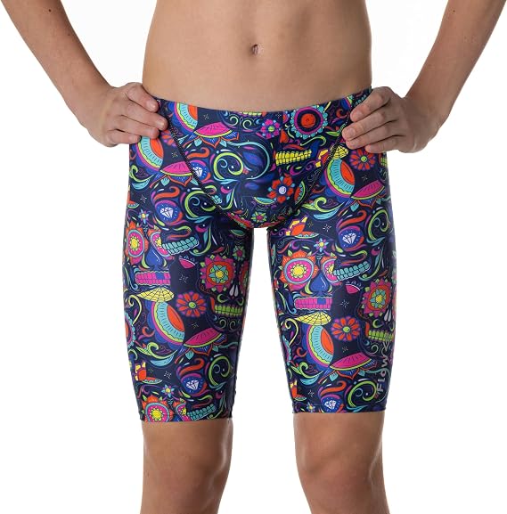 Flow Funky Jammers for Boys - Swim Jammer Swimsuit for Practice and Competition Swimming in Size 21 to 32 - skull swimsuit