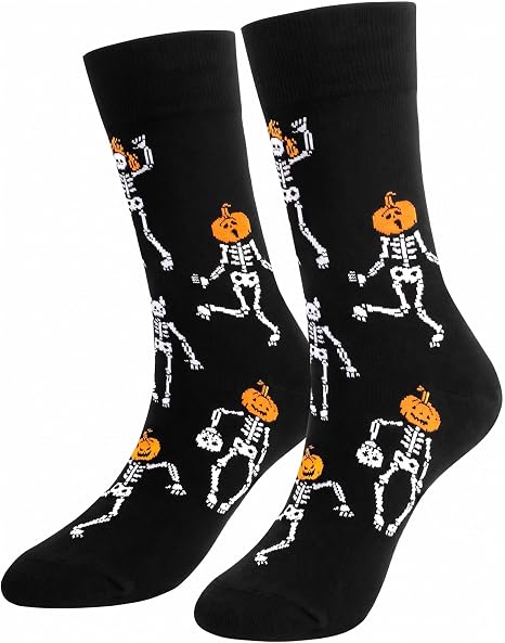 Bibalabili Halloween Gifts for Women Men, Spooky Fuzzy Long Socks, Horror Pumpkin Skeleton Crew Cotton Socks - sugar skull costume