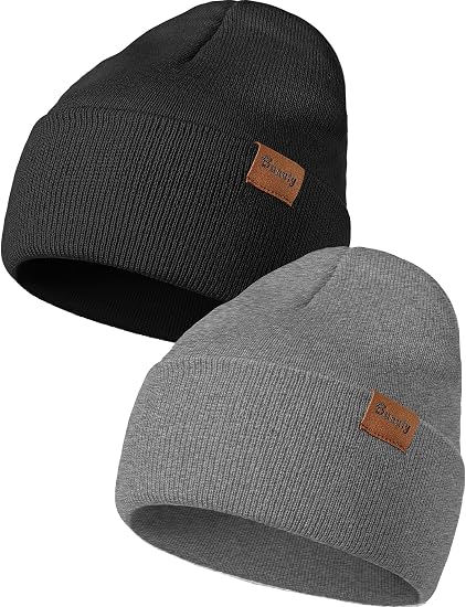 Beanie Hats for Men Women Knit Winter Hat, Warm Skull Stocking Cap, Striped Snow Hat Heated Cuffed Beanie - skull hat
