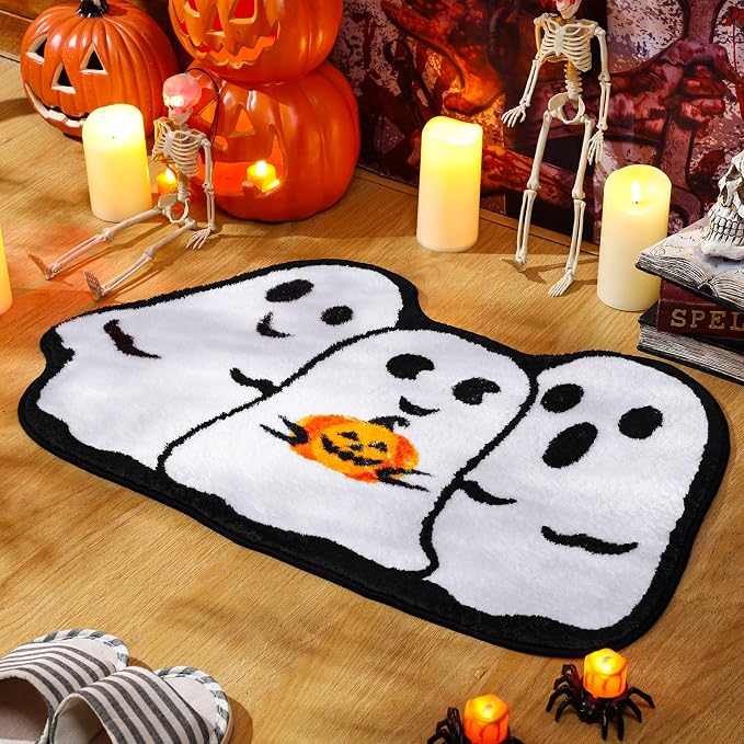 Halloween Bathroom Rug Ghost Shaped Bath Mat Non Slip for Gothic Bathroom Decor Goth Funny Rug Foot Mat Front Door Mat Carpet for Shower Bedroom Kitchen - skull toilet mat