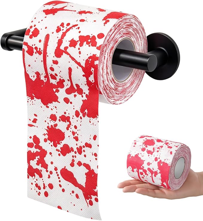 minkissy Halloween Toilet Paper Roll 1 Pack Scary Bloodstain Printed Soft Bathroom Tissue for Halloween Party Decoration and Festive Home Use - skull toilet paper