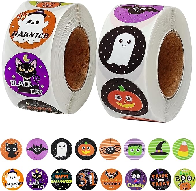 Halloween Stickers,1000 Pcs Halloween Stickers for Kids Happy Halloween Stickers Halloween Pumpkin Ghost Bat Spider Stickers Halloween Label for Halloween Party Decorations (16 Styles) - skull sticker