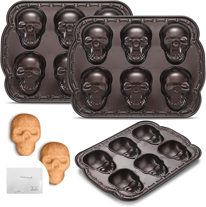Teenyyou 2 Pcs Halloween Skull Baking Pan, Metal, 6 Cavity - skull ashtray