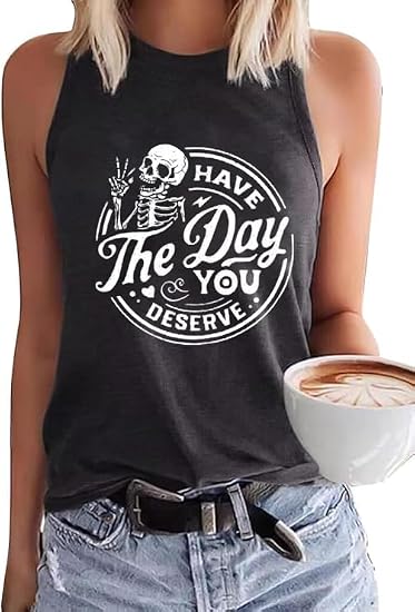PUCKOLITY Womens Funny Skull Graphic Tank Tops Skeleton Funny Gothic Graphic Casual Sleeveless Shirts Novelty Horror Tee Tops - skull tshirt
