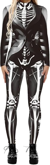 Womens Halloween Skeleton Costume Skull Bodysuit Jumpsuit Onesie - sugar skull costume