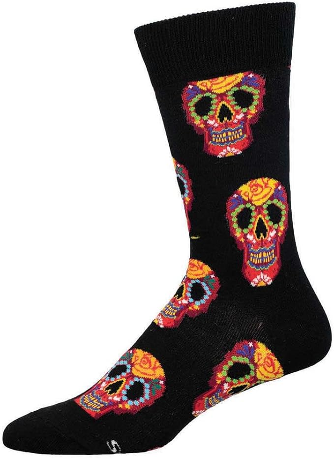 Socksmith Men's Dia De Los Muertos Skull Crew Socks, Black - sugar skull costume