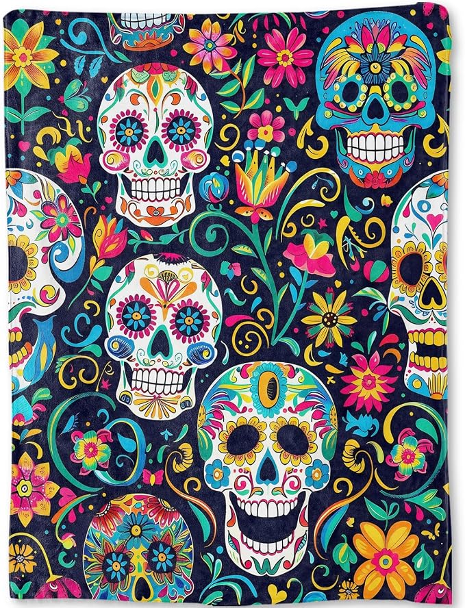 Colorful Sugar Skull Throw Blanket- Ultra Soft, Fleece, Lightweight,Festive Day of The Dead Celebration Blankets, for Couch Room Bedroom Halloween Holiday Decor, Gifts for Women 50x60in - sugar skull handbags for sale