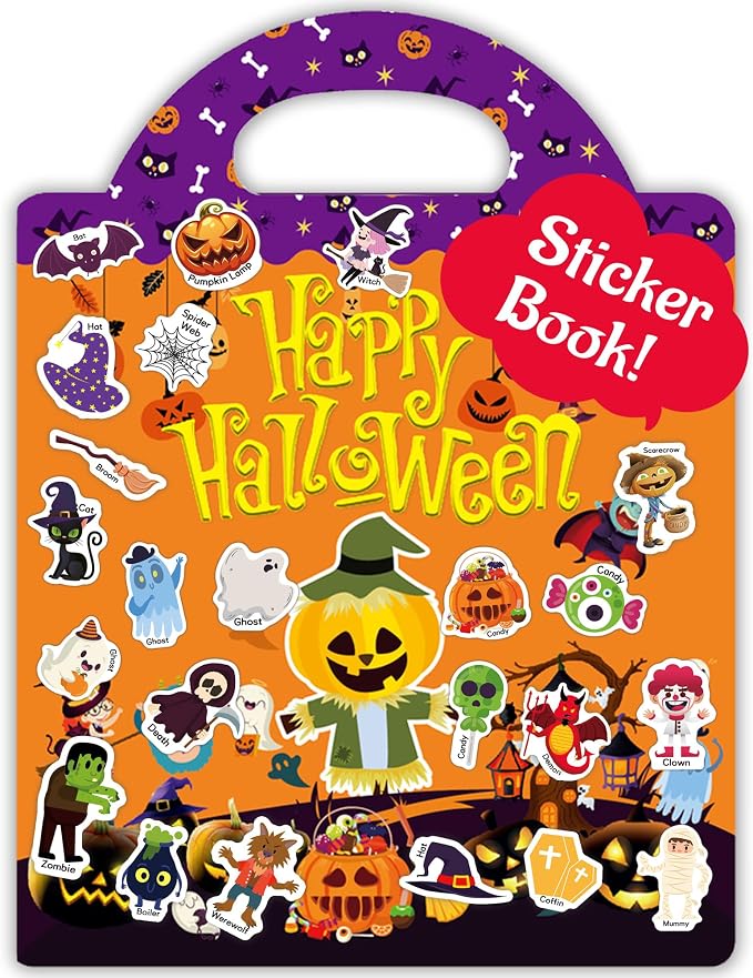Halloween Sticker Books for Kids, Reusable Sticker Books for Kids, Halloween Travel Toys Acticities Crafts Birthday Gifts for Boys Girls - skull sticker