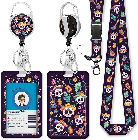 Giancomics Skull Lanyards for ID Badges, Badge Holder Retractable Reel Card - skull backpack
