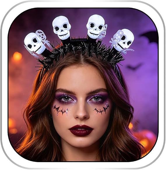Light Up Halloween Pumpkin Headband LED Skull Hairband Ghost Headpieces Gothic Women Hair Accessories for Costume Party - skull headband
